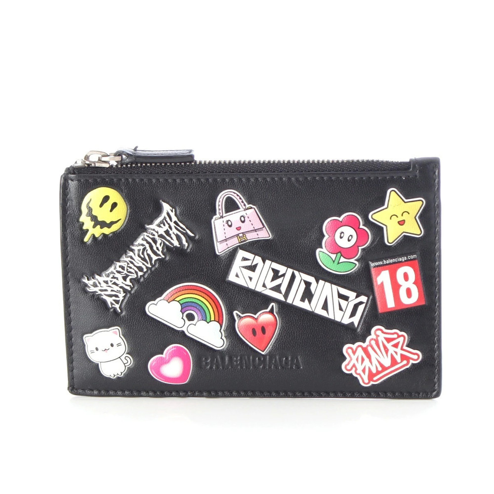 Balenciaga Leather Icon Card Case Wallet Coin Black